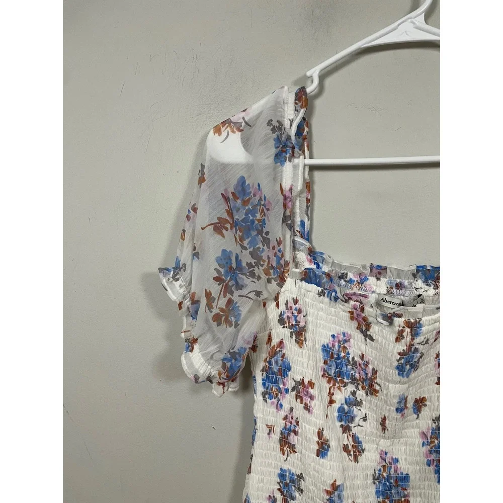 Abercrombie & Fitch Smocked Puff Sleeve Midi Dress Floral Print Size Large - Picture 5 of 10